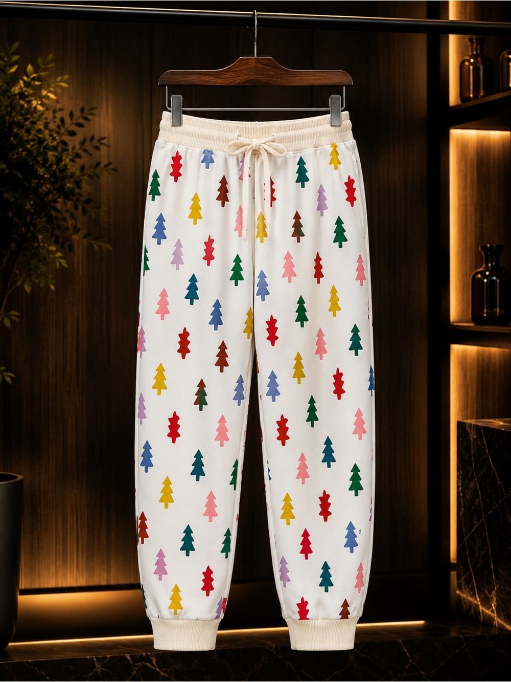 Hanna Andersson Cream Joggers with Multicolor Star Print (organic cotton)